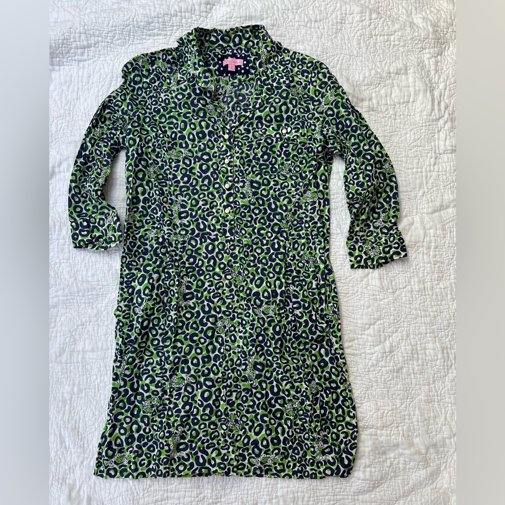 Lilly Pulitzer Navy and Lime Animal Print Dress